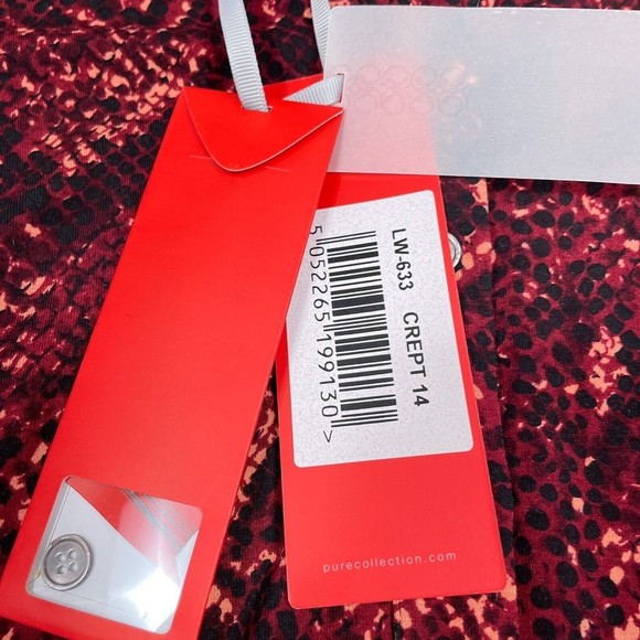 PURE Collection Dress Size 8 / 10 Red Snakeskin Button Front Empire Long Sleeve - Picture 8 of 8